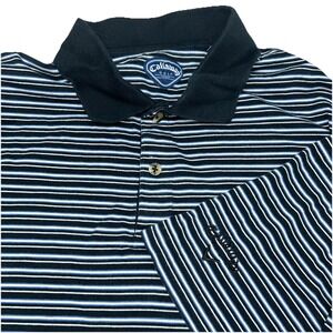 Callaway Golf Sport Men's XXL Polo, Horizontal Stripes Black Blue White, Stretch